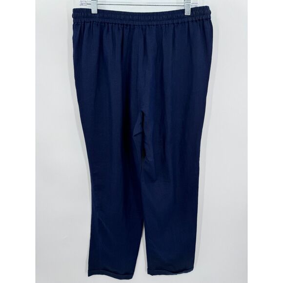 J. CREW Dark Blue Pull On 100% Linen Tie Waist Wide Leg Pants Size 12 - Picture 3 of 6